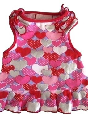 SimplyDog Heart Print Ruffle Dog Dress Red/Pink Size S